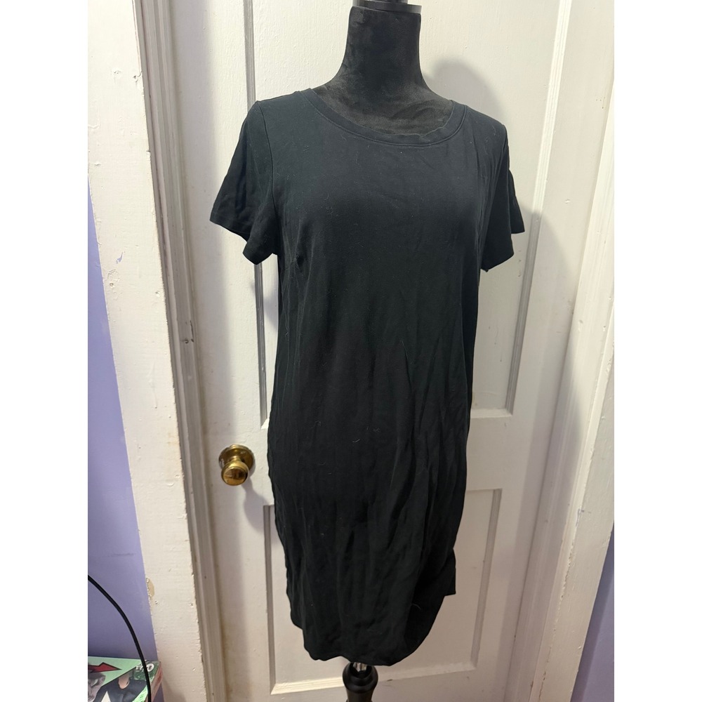 Ava & Viv Black Short Sleeve T-Shirt Dress XL 100% Cotton Crew Neck Midi Shift